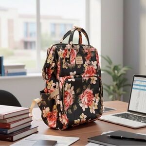 Large VSNOON Floral Computer Bag Travel Office Multi-Pocket Backpack w USB Port